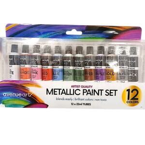 Artist Quality METALLIC Paint Set 12 Tubes Blends Easily Brilliant Non Toxic